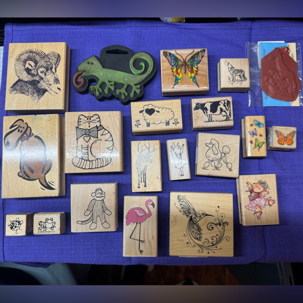 Assorted Wooden Rubber Stamps with Animal Designs